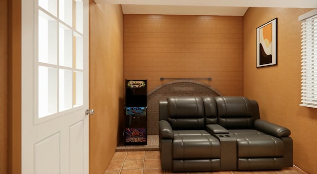 view of tiled home theater room