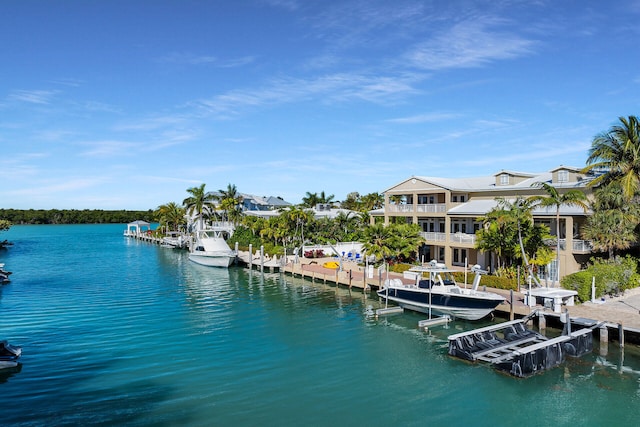 view of water feature with a boat dock