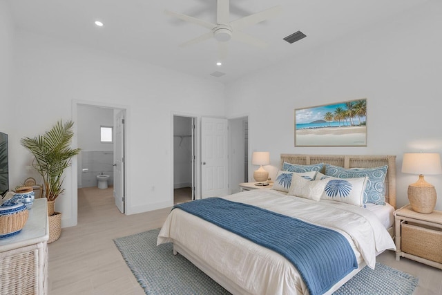 14 Tarpon Ave, Key Largo, FL 33037 - bedroom featuring a walk in closet, recessed lighting, ensuite bathroom, a ceiling fan, and a closet