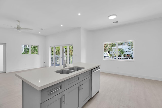 14 Tarpon Ave, Key Largo, FL 33037 - kitchen featuring dishwasher, open floor plan, gray cabinets, a center island with sink, and recessed lighting