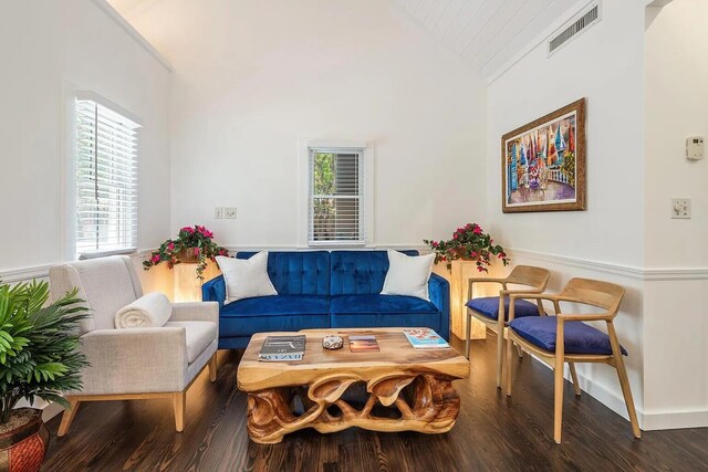 817 Terry Ln, Key West, FL 33040 - living area featuring high vaulted ceiling, a wealth of natural light, visible vents, and wood finished floors