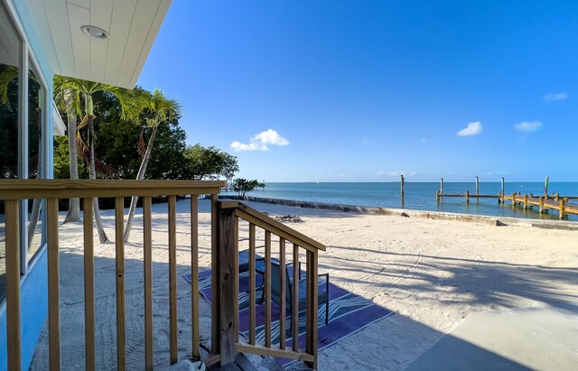 exterior space featuring a view of the beach