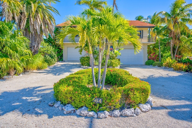 564 Sombrero Beach Rd, Marathon, FL 33050 - obstructed view of property featuring driveway, stucco siding, a tiled roof, and a balcony