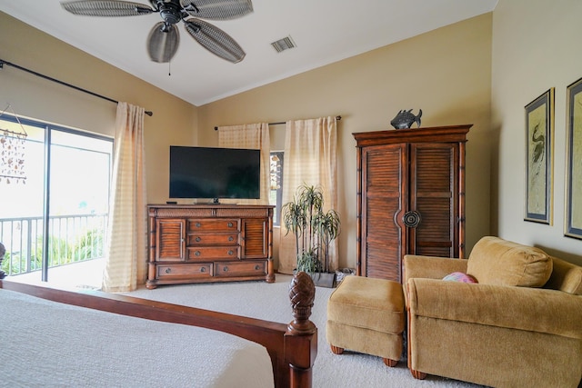 564 Sombrero Beach Rd, Marathon, FL 33050 - bedroom with lofted ceiling, access to exterior, carpet, and a ceiling fan