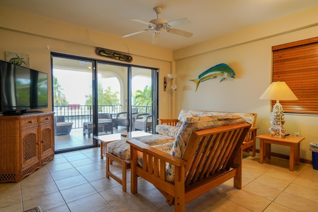 564 Sombrero Beach Rd, Marathon, FL 33050 - living room with ceiling fan and light tile patterned floors