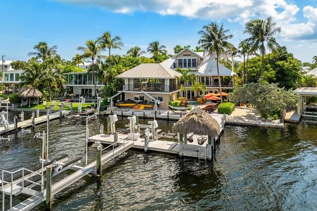 view of dock with a water view