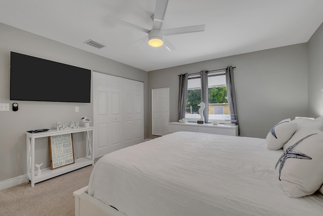 939 Plantation Rd, Key Largo, FL 33037 - bedroom featuring light carpet, a closet, and ceiling fan