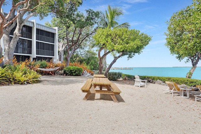 view of home's community with a water view