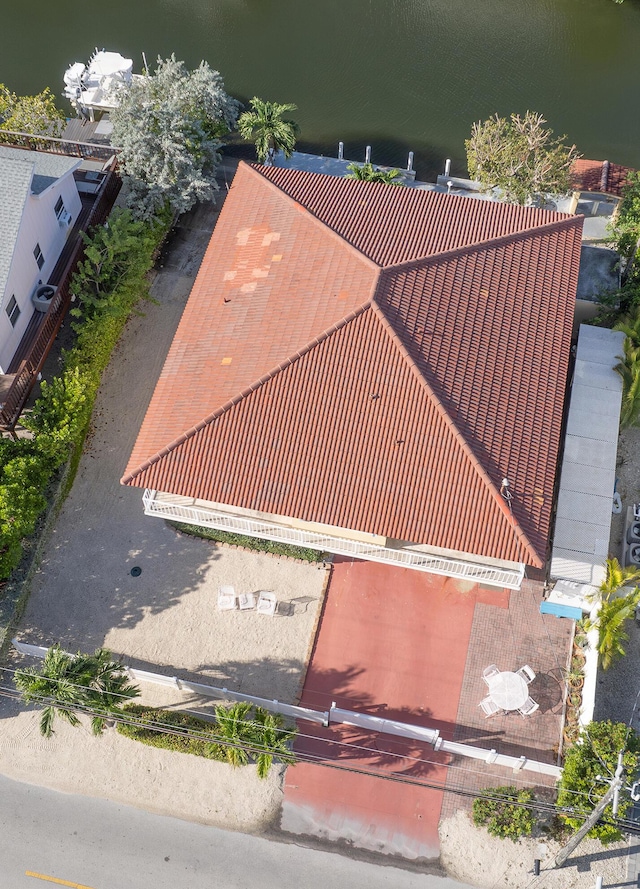 aerial view featuring a water view