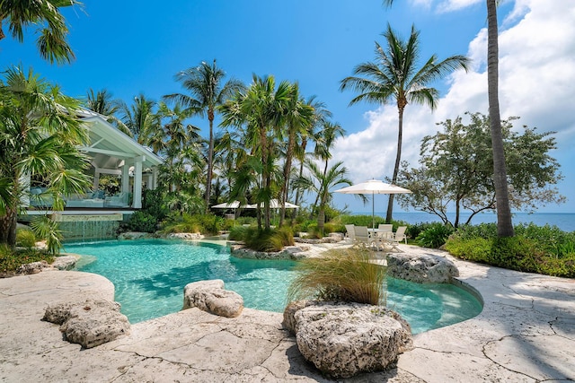 view of pool featuring a patio