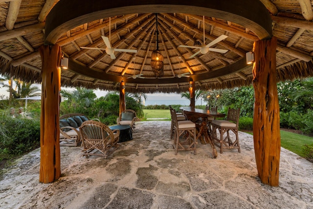 view of patio featuring a gazebo and ceiling fan