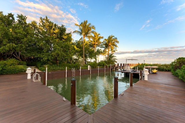 view of dock with a water view