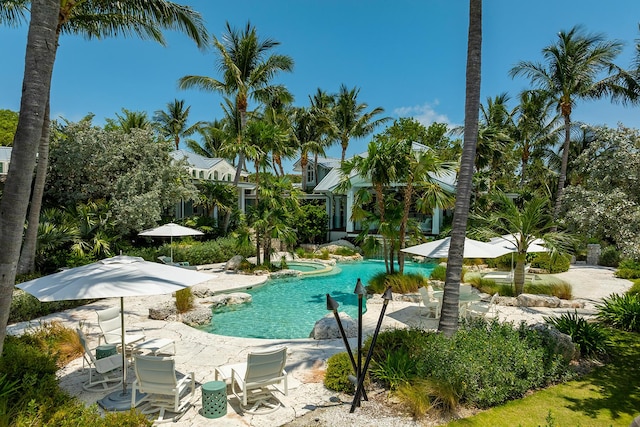 view of pool featuring a patio area