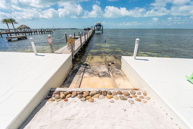 dock area featuring a water view