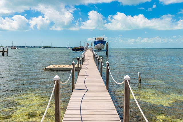 view of dock with a water view