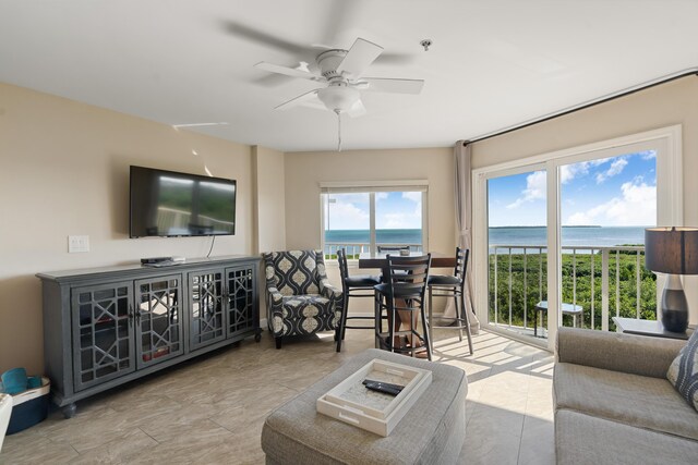 living room with ceiling fan