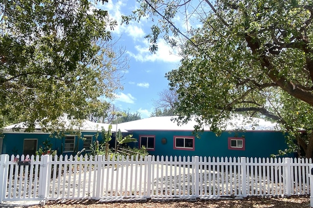 single story home with a fenced front yard