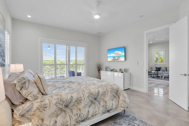 bedroom featuring recessed lighting and baseboards