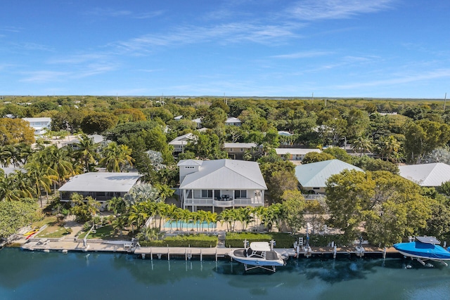 aerial view with a water view