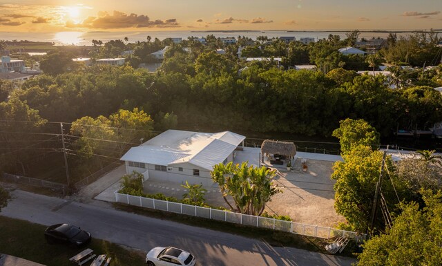 view of aerial view at dusk