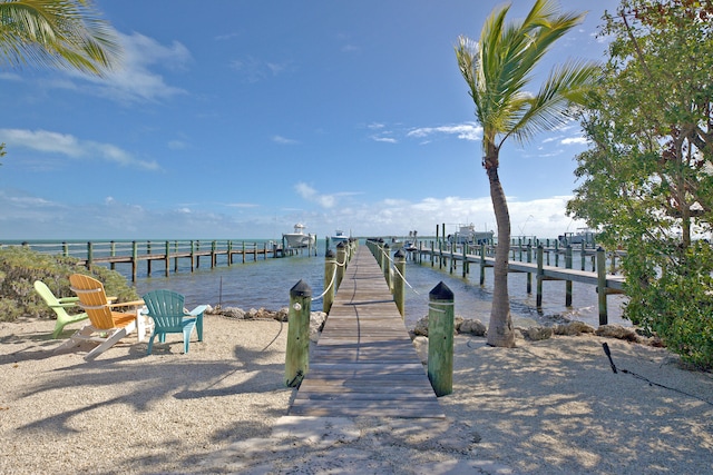 view of dock with a water view