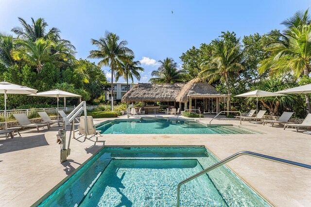 view of pool featuring a gazebo and a patio