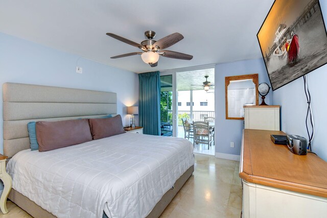 8302 Marina Villas Dr Unit 8302, Duck, FL 33050 - bedroom with access to outside, ceiling fan, and a wall of windows