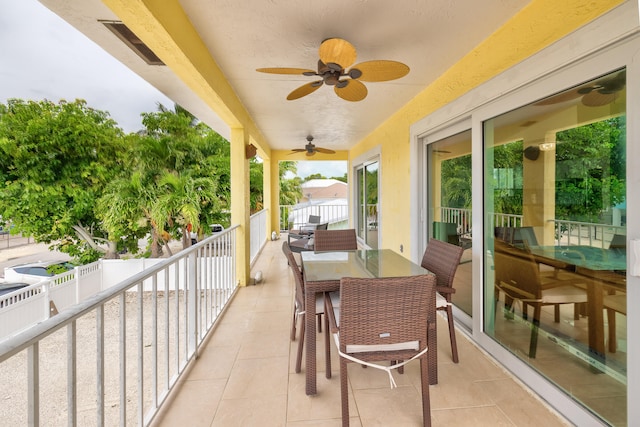 balcony with ceiling fan