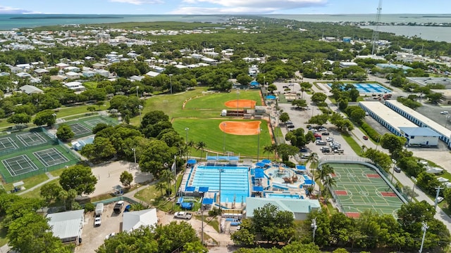 aerial view featuring a water view