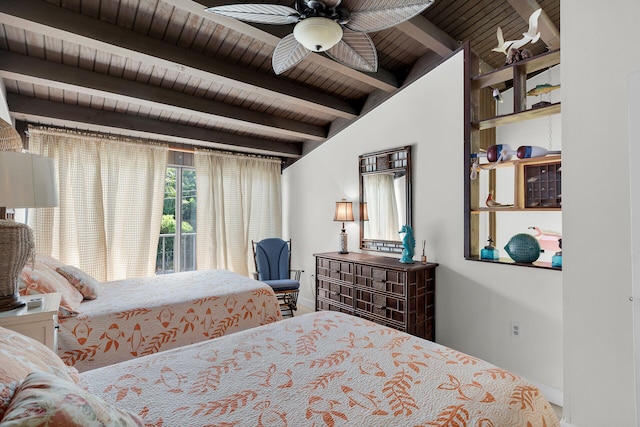 87200 Overseas Hwy Unit O9, Islamorada, FL 33036 - bedroom featuring a wooden ceiling with exposed beams and ceiling fan