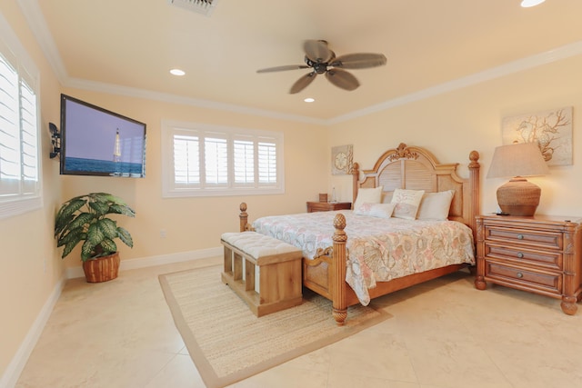 1323 Hudgins Dr, Summerland, FL 33042 - bedroom featuring a ceiling fan, crown molding, baseboards, visible vents, and recessed lighting
