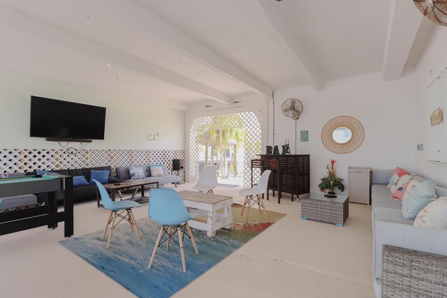 1323 Hudgins Dr, Summerland, FL 33042 - living room with beam ceiling and finished concrete flooring