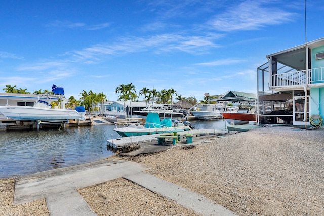 dock area with a water view