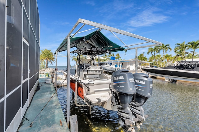 view of dock with a water view
