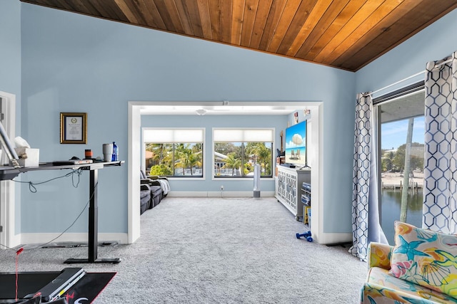 26 Corrine Pl, Key Largo, FL 33037 - interior space featuring vaulted ceiling, carpet floors, a wealth of natural light, and wooden ceiling