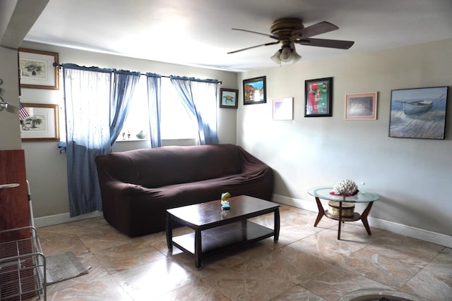 living room with ceiling fan