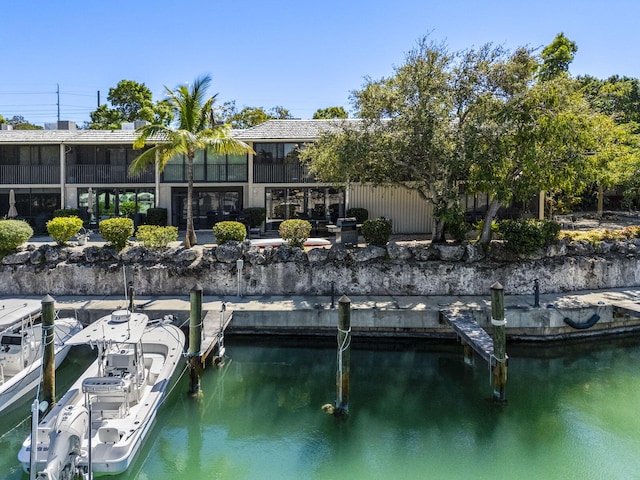 dock area with a water view