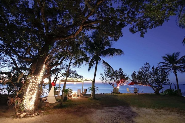 view of yard with a water view