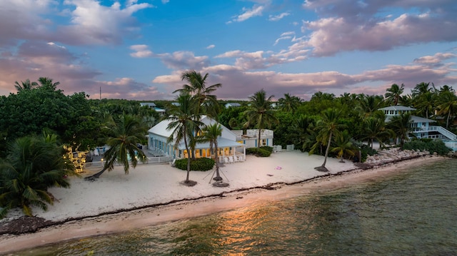 exterior space featuring a view of the beach