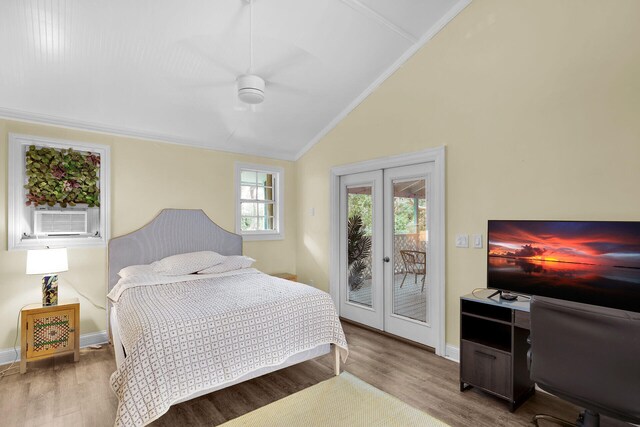 71 N Bay Harbor Dr, Key Largo, FL 33037 - bedroom with access to outside, wood finished floors, cooling unit, ornamental molding, and french doors