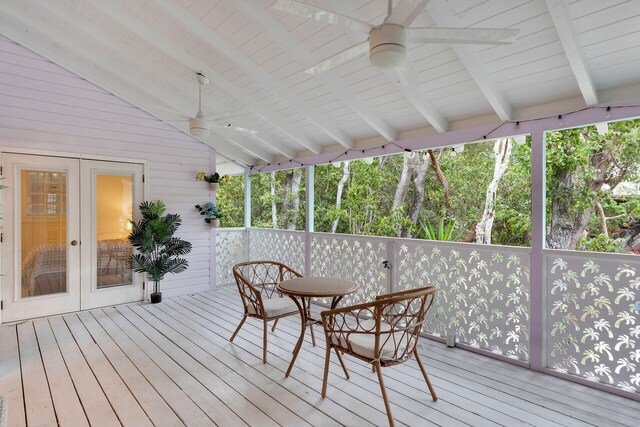 71 N Bay Harbor Dr, Key Largo, FL 33037 - wooden terrace with ceiling fan and french doors