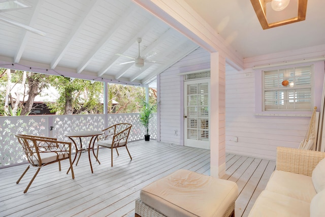 71 N Bay Harbor Dr, Key Largo, FL 33037 - wooden terrace with ceiling fan