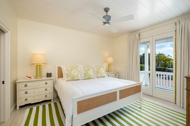 81250 Overseas Hwy Unit 5, Islamorada, FL 33036 - bedroom with wood ceiling, ceiling fan, and access to outside
