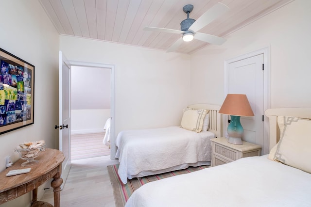 81250 Overseas Hwy Unit 5, Islamorada, FL 33036 - bedroom with ceiling fan, light hardwood / wood-style floors, and wooden ceiling