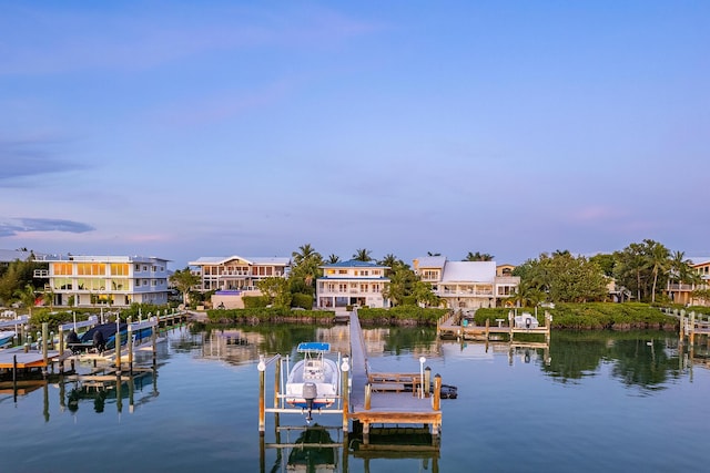 view of dock with a water view