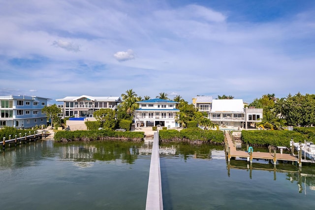 property view of water with a dock