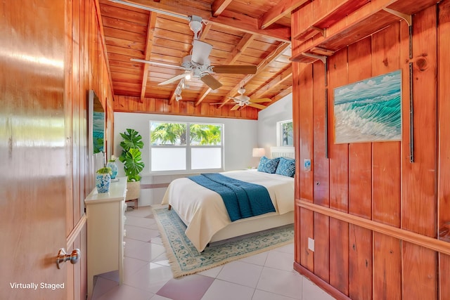 140 Gardenia St, Tavernier, FL 33070 - bedroom with wooden ceiling and light tile patterned floors