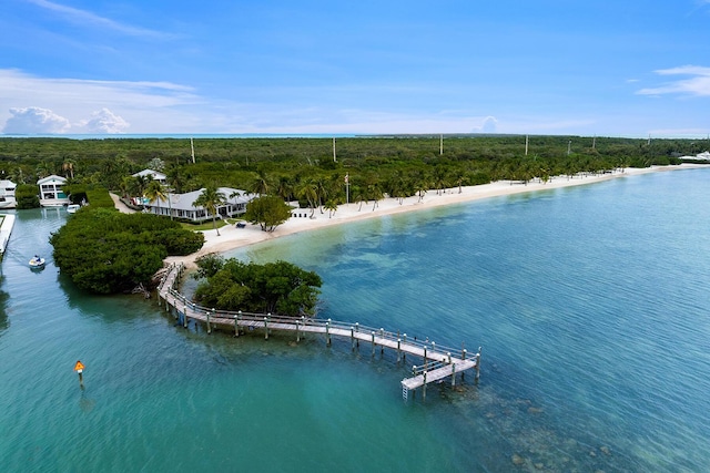 bird's eye view with a beach view and a water view