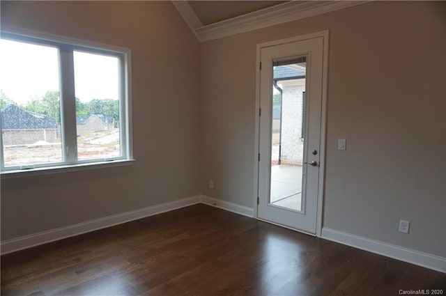 unfurnished room featuring crown molding and dark hardwood / wood-style floors