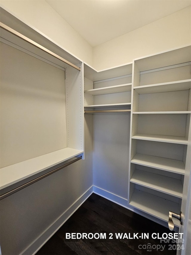 spacious closet with dark hardwood / wood-style floors